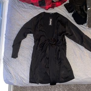 Satin Wrap Shirt Style Dress